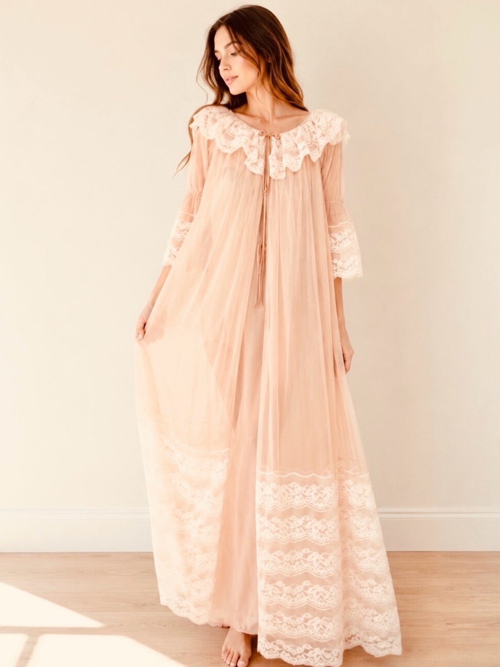 Vintage Intime California Chiffon Peignoir Set Size Large Dreamy Sheer Lace